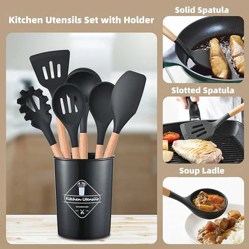 12 Pcs Cooking Utensils Set – Non-Stick Silicone Kitchen Tools in Dubai 🍳✨