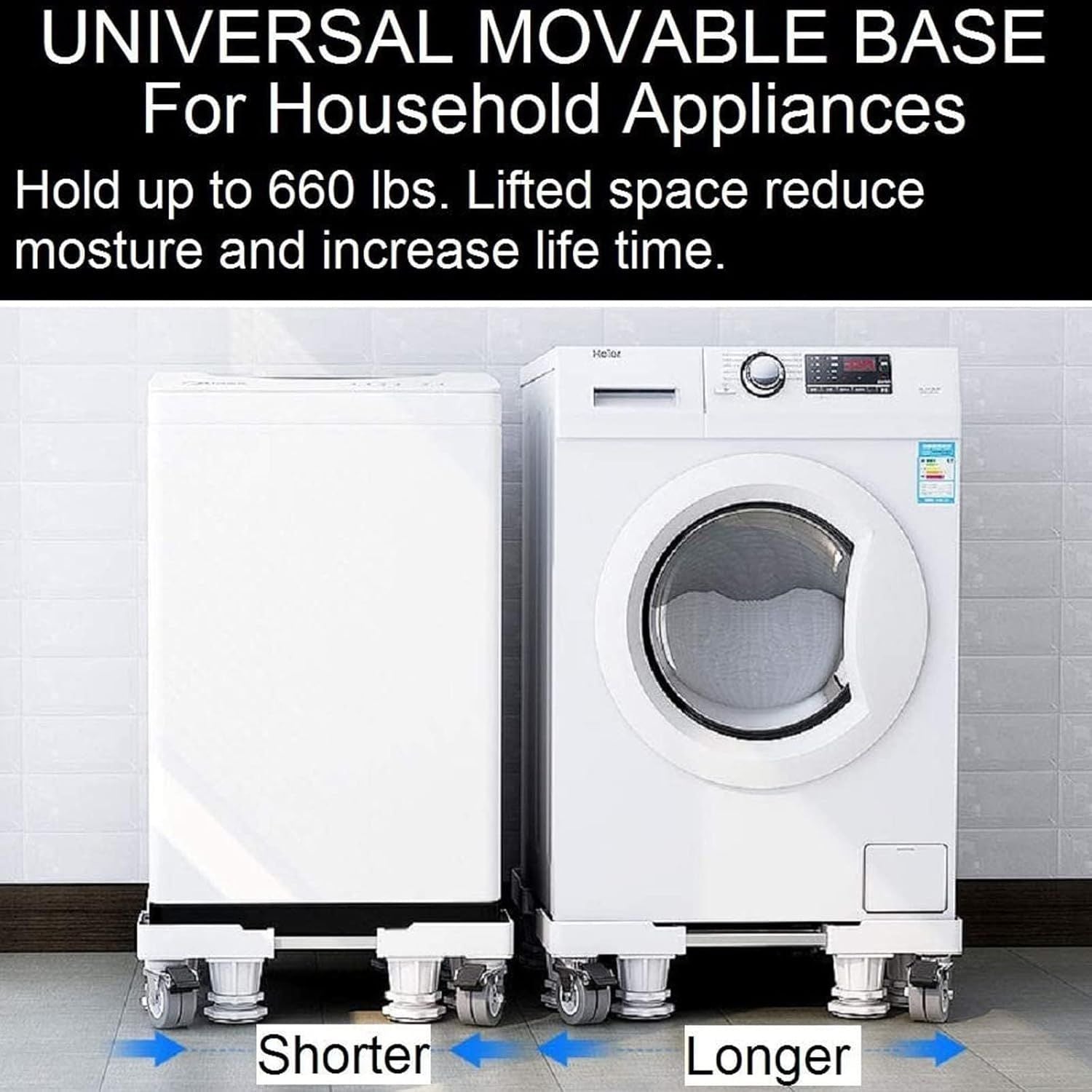 Heavy Duty Fridge Base Stand with Wheels – Adjustable Refrigerator & Washing Machine Trolley Dubai